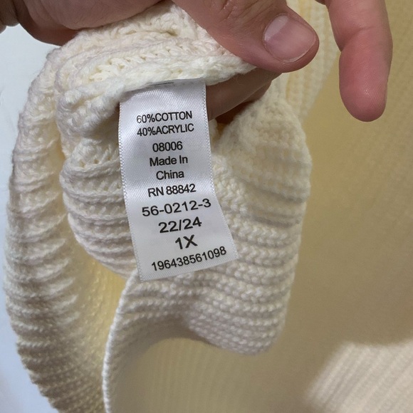 Woman Within Plus Size V-Neck Shaker Trapeze Knitted Sweater Ivory Sz 2X 26/28 - Picture 7 of 8